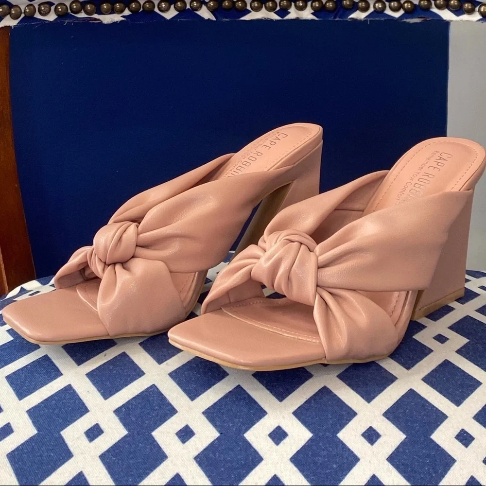 Pink square toe wrap knot thick heel mules by Cape Robbin - Picture 3 of 5